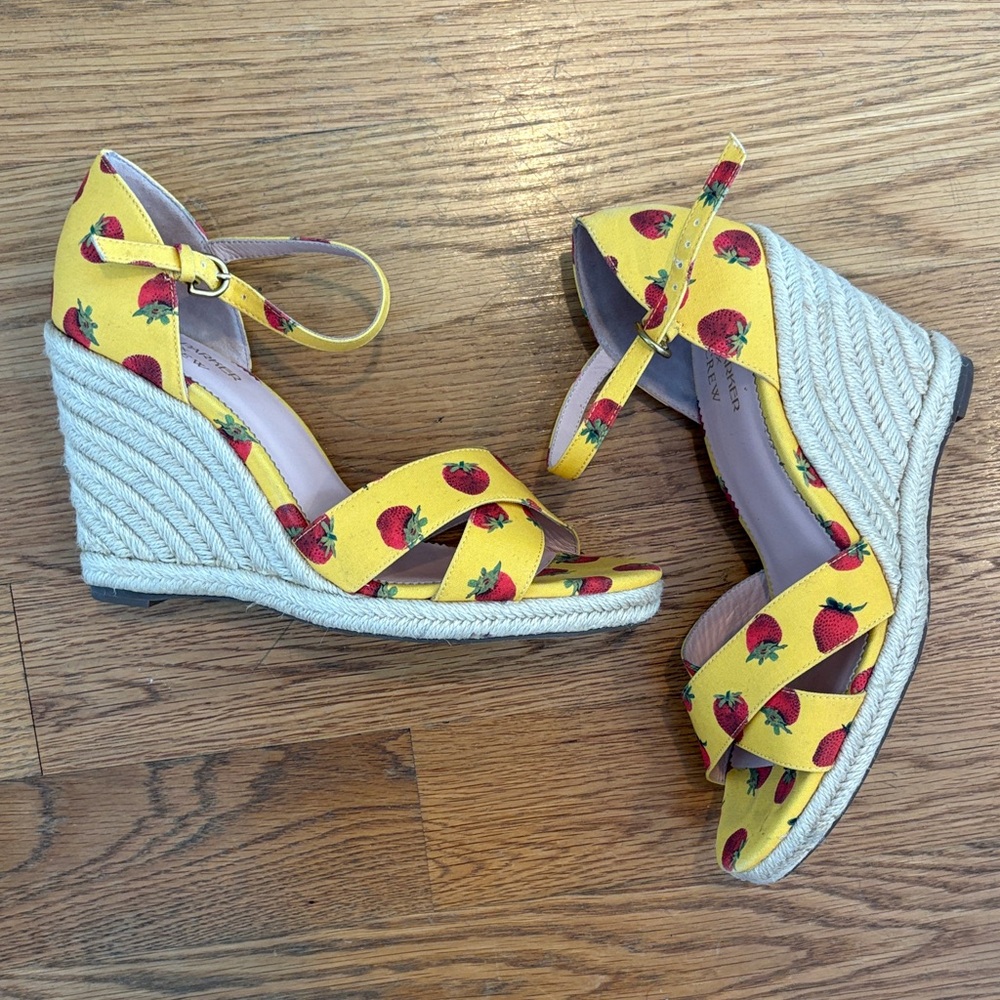 J.Crew Edie Parker Strawberry Print Wedge Sandals
